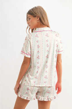 Rose Chic Floral Print Shirt & Shorts Pj Set