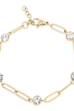 Bracelet - 18K Gold Station Stone Stone Paperclip