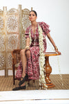 Burgundy Color Block Floral Maxi Dress