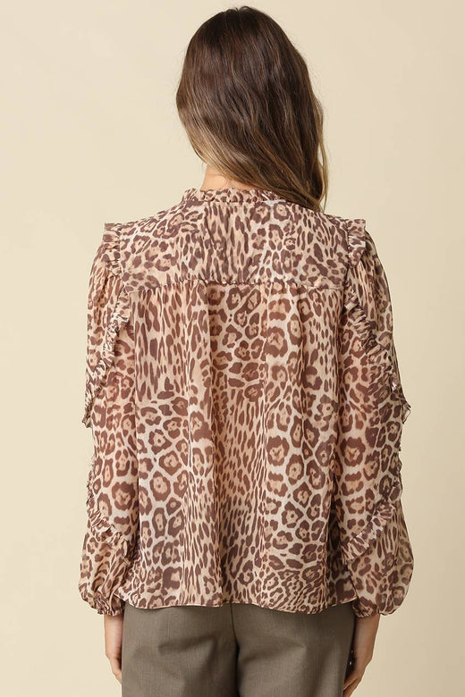 Cora Leopard Print Ruffle Blouse