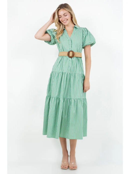 Belted Puff Sleeve Shirt Dress