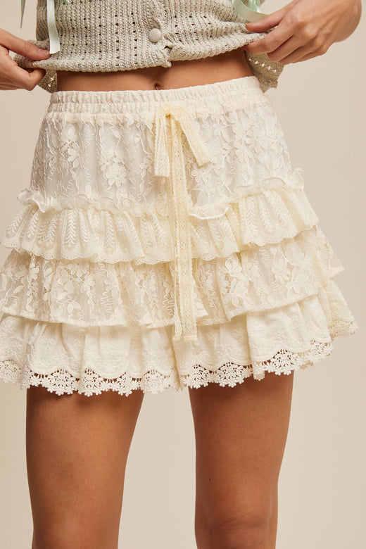 Lace Tiered Ruffle Shorts