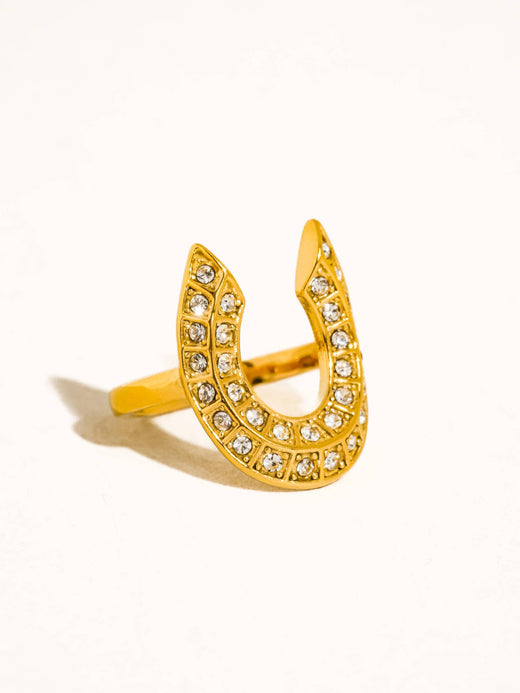 18K Gold CZ Horseshoe Ring