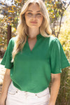 Ruffle V-Neck Solid Tweed Top