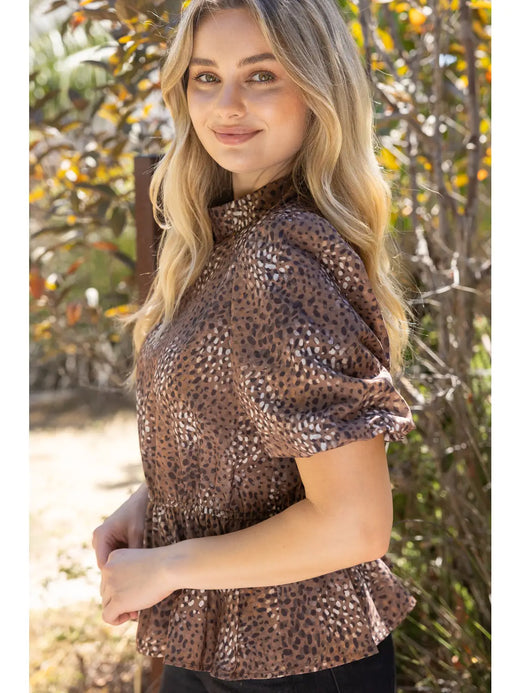 High Banded Animal Print Peplum Top