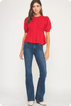 Peplum Puff Sleeve Knit Top