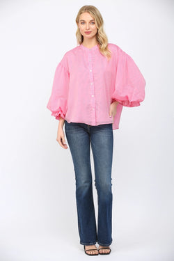 Pinstripe Bubble Sleeve Shirt