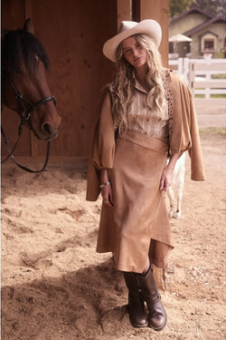 Faux Suede Asymmetric Wrap Skirt