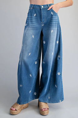 Mineral Washed Sea Wide Barrel Pants