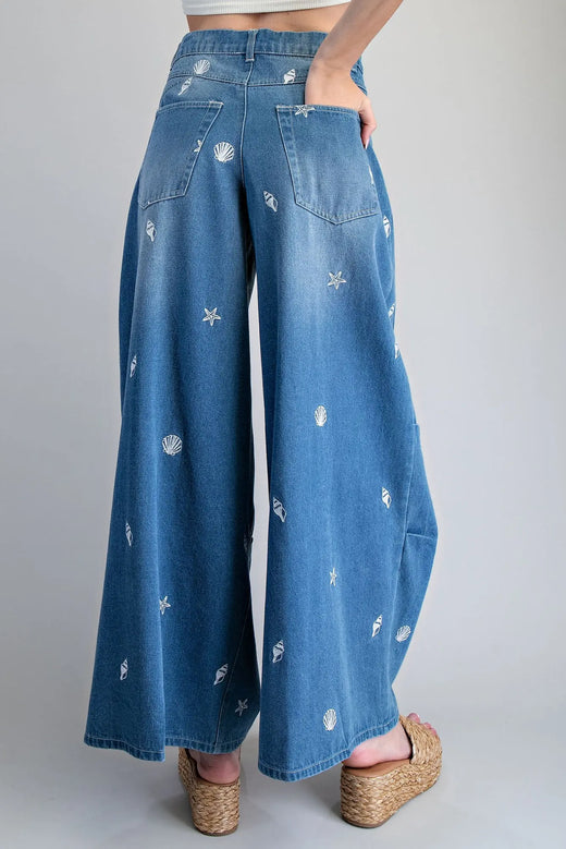 Mineral Washed Sea Wide Barrel Pants