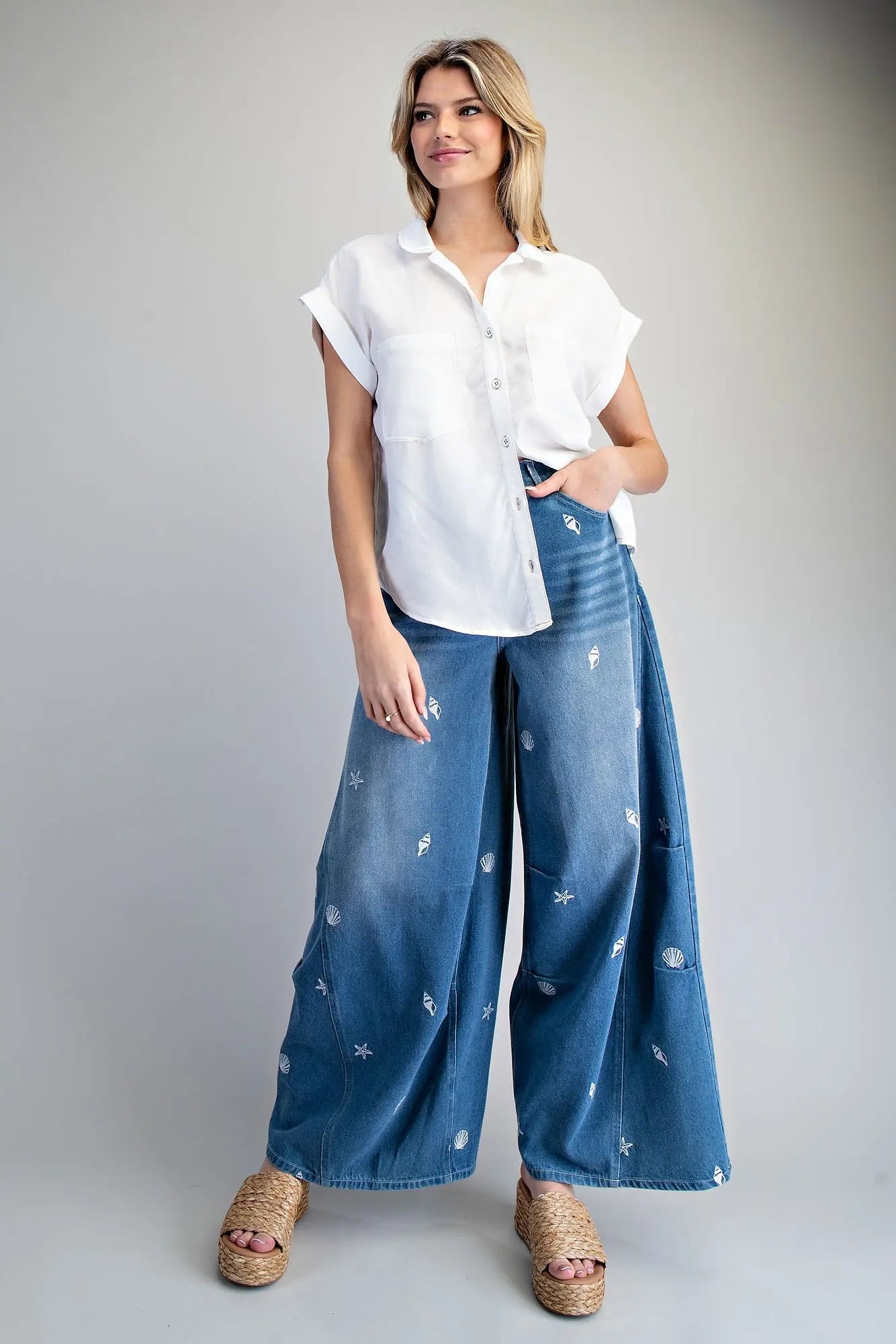 Mineral Washed Sea Wide Barrel Pants