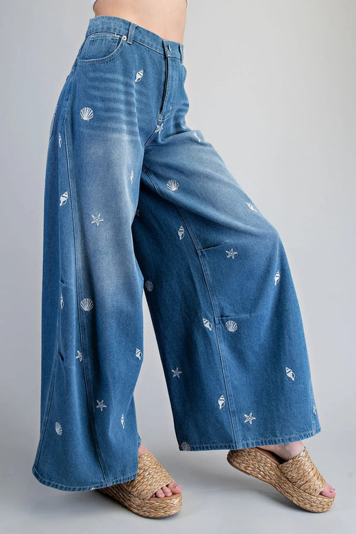 Mineral Washed Sea Wide Barrel Pants
