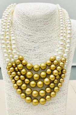 5-Strand Pearl  & Gold Necklace