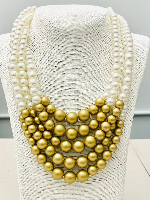 5-Strand Pearl  & Gold Necklace