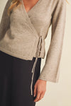 Self-Tie Waist Flared Sleeve Knit Blouse