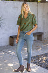 Ruffled V-Neck Floral Burnout Top
