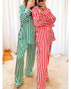 Home Satin Vertical Striped Christmas Pajama Set