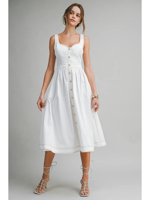White Button-Front Midi Dress