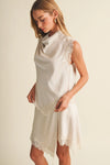 Asymmetric Cowl Neck Lace-Trim Blouse