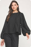 Pintuck Check Textured Puff Sleeve Blouse