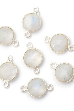 Silver Bezel Rainbow Moonstone Faceted Connector