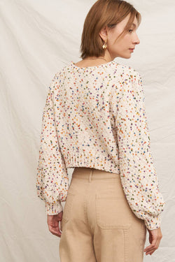 Puffed Sleeve Cropped Confetti Sweater