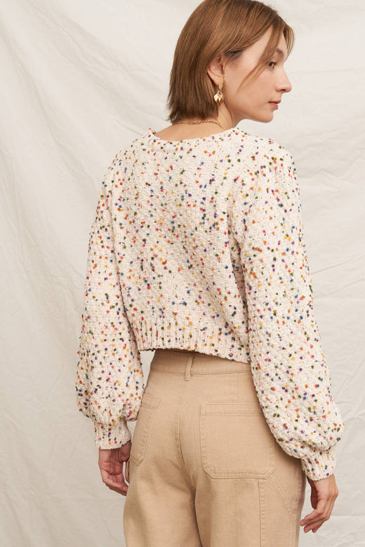 Puffed Sleeve Cropped Confetti Sweater