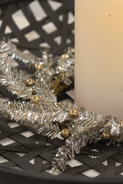 Platinum Bristle Pine & Golden Ball Candle Ring - 4.5"