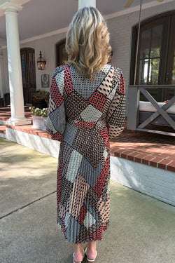 Geometric Pleated Midi Dress