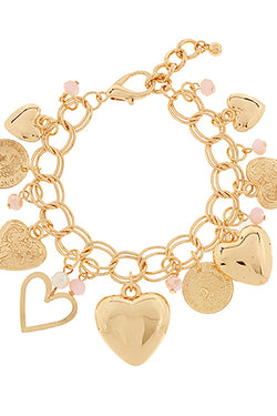 Heart & Coin Multi Charm Bracelet