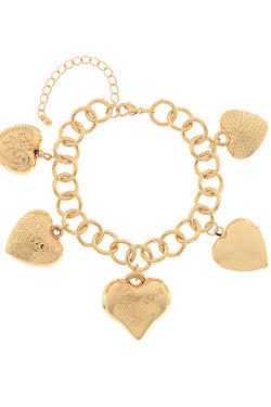 Multi Heart Charm Textured Bracelet