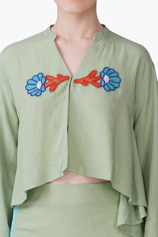 Green Shell Kissed Embroidered Shirt