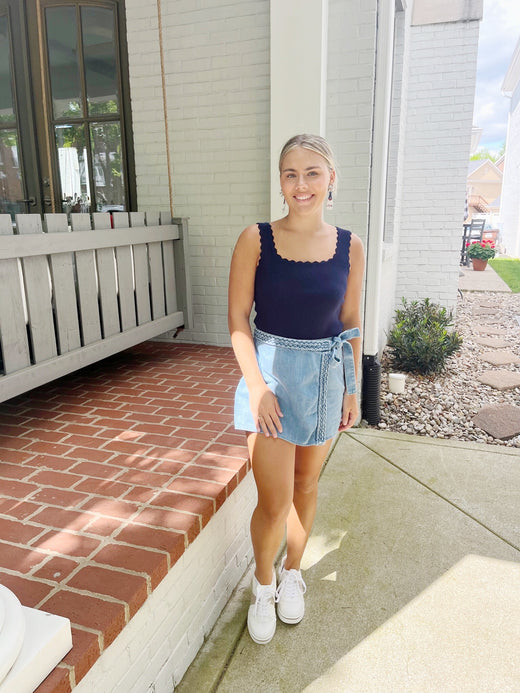 Braided Denim Skort