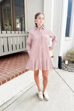 Burgundy Stripe Shirt Dress