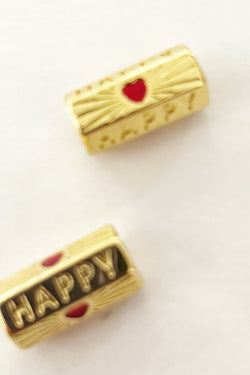 Red Enamel Heart/Happy Slider Charm