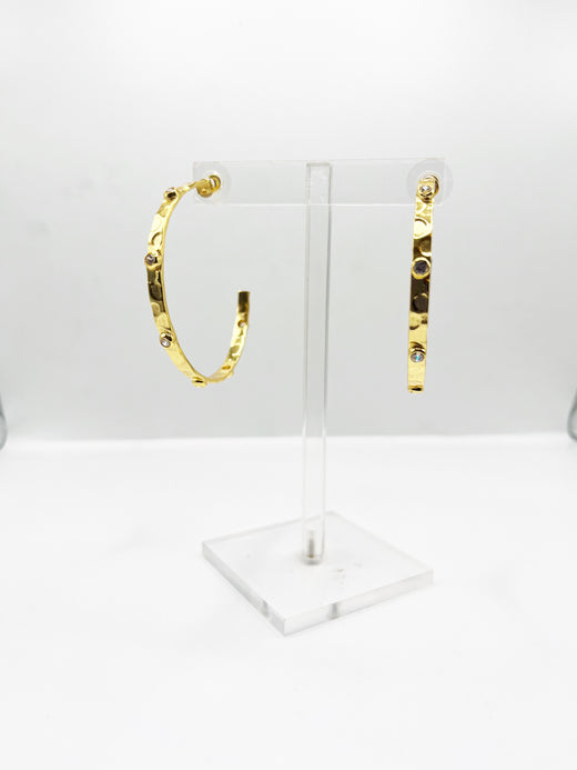 Hammered Gold and Rhinestone Hoop