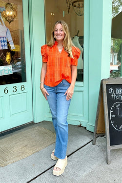 Orange Short Sleeve Textured Top