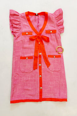 Contrast Ribbon Detailed Tweed Mini Dress