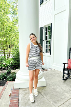 Striped Scalloped Knit Short