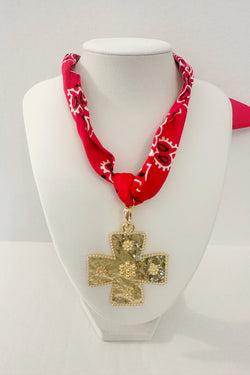 Basic Red Gold Cross Scarf Charm Necklace
