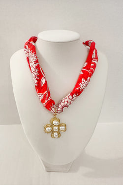 Pearl Cross Scarf Charm Necklace