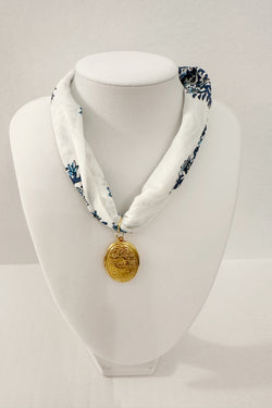 Floral Gold Locket Scarf Charm Necklace