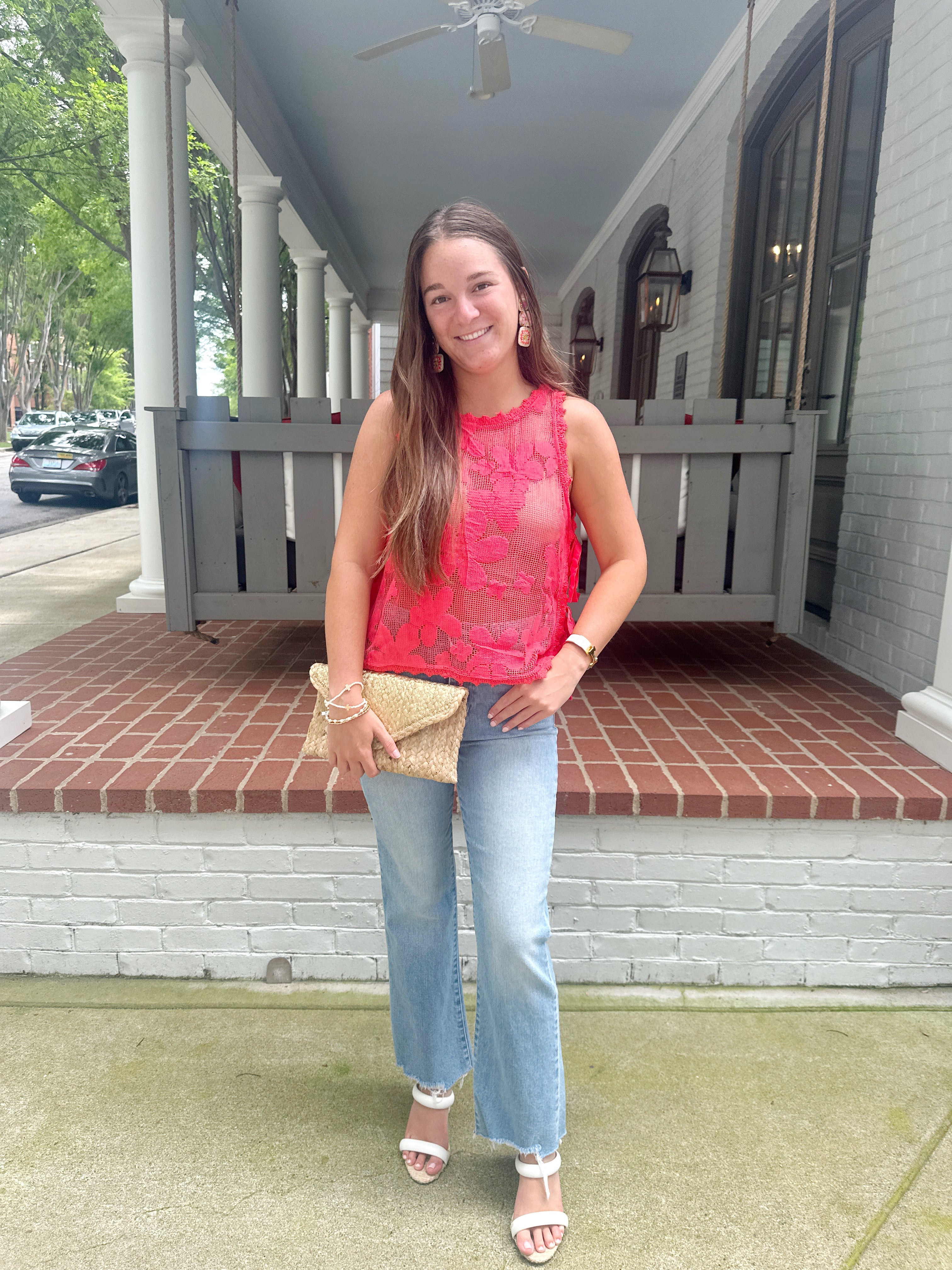 Floral Crochet with Crochet Trim Side Tying Top