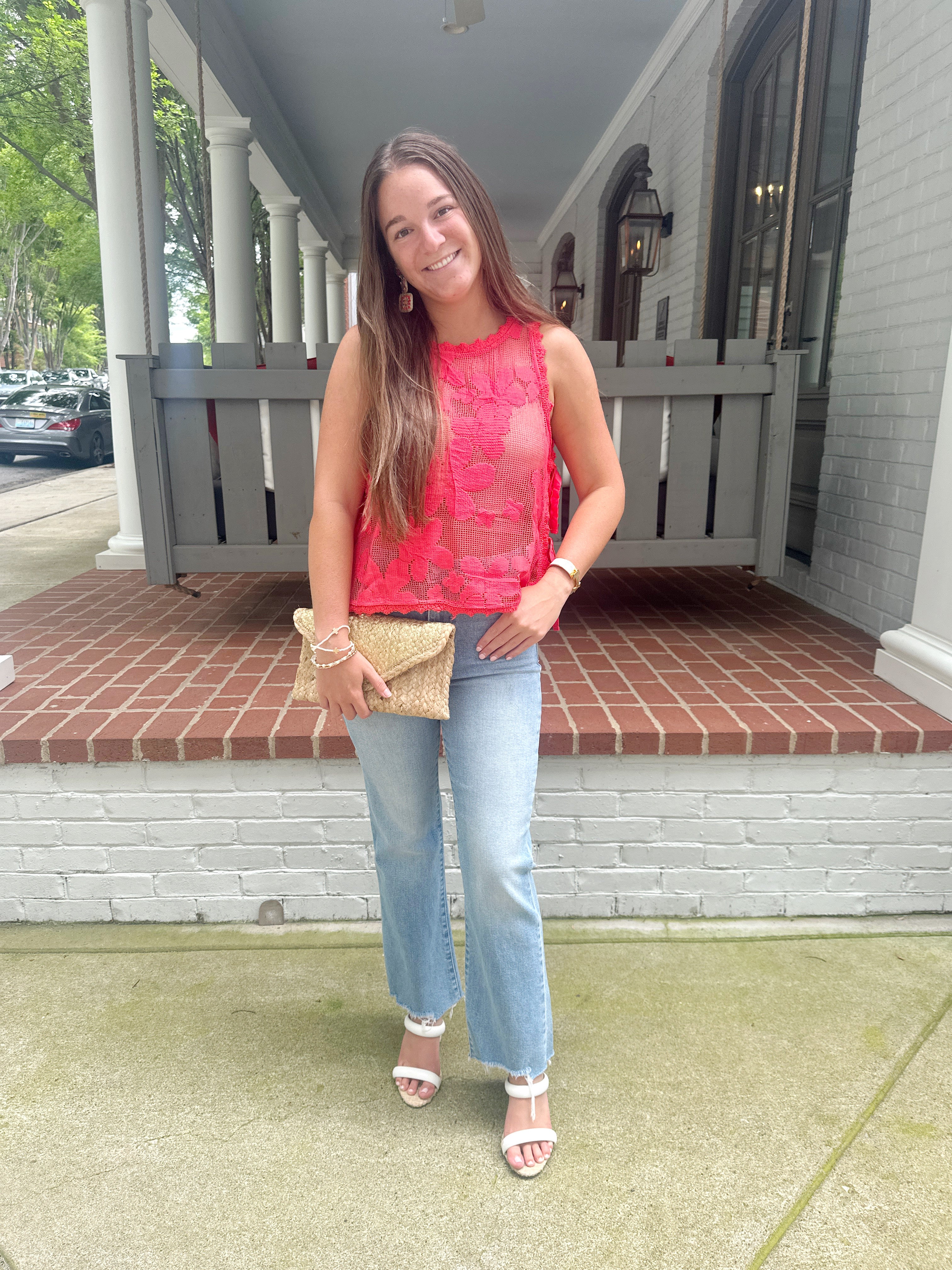 Floral Crochet with Crochet Trim Side Tying Top