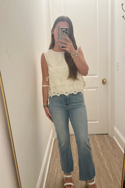 Sleeveless Linen Embroidered Top Double Side Ties
