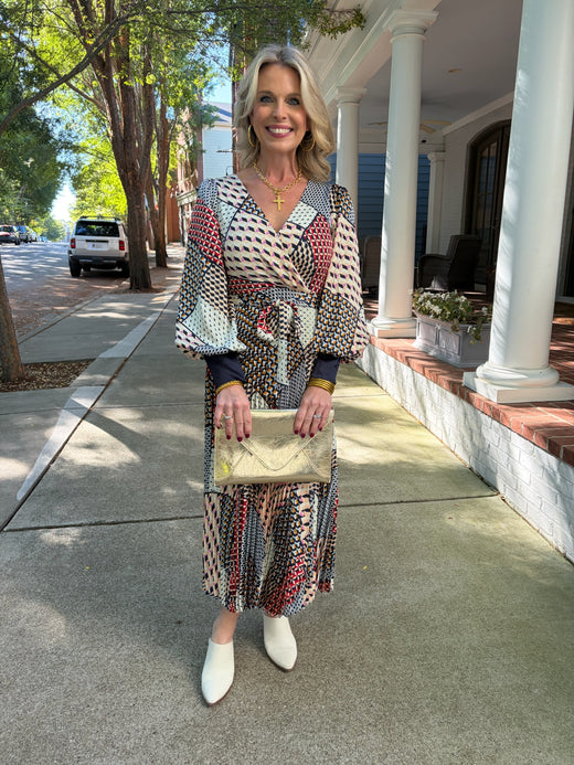 Geometric Pleated Midi Dress