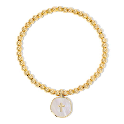 Cross Accented Shell Charm Stretch Bracelet