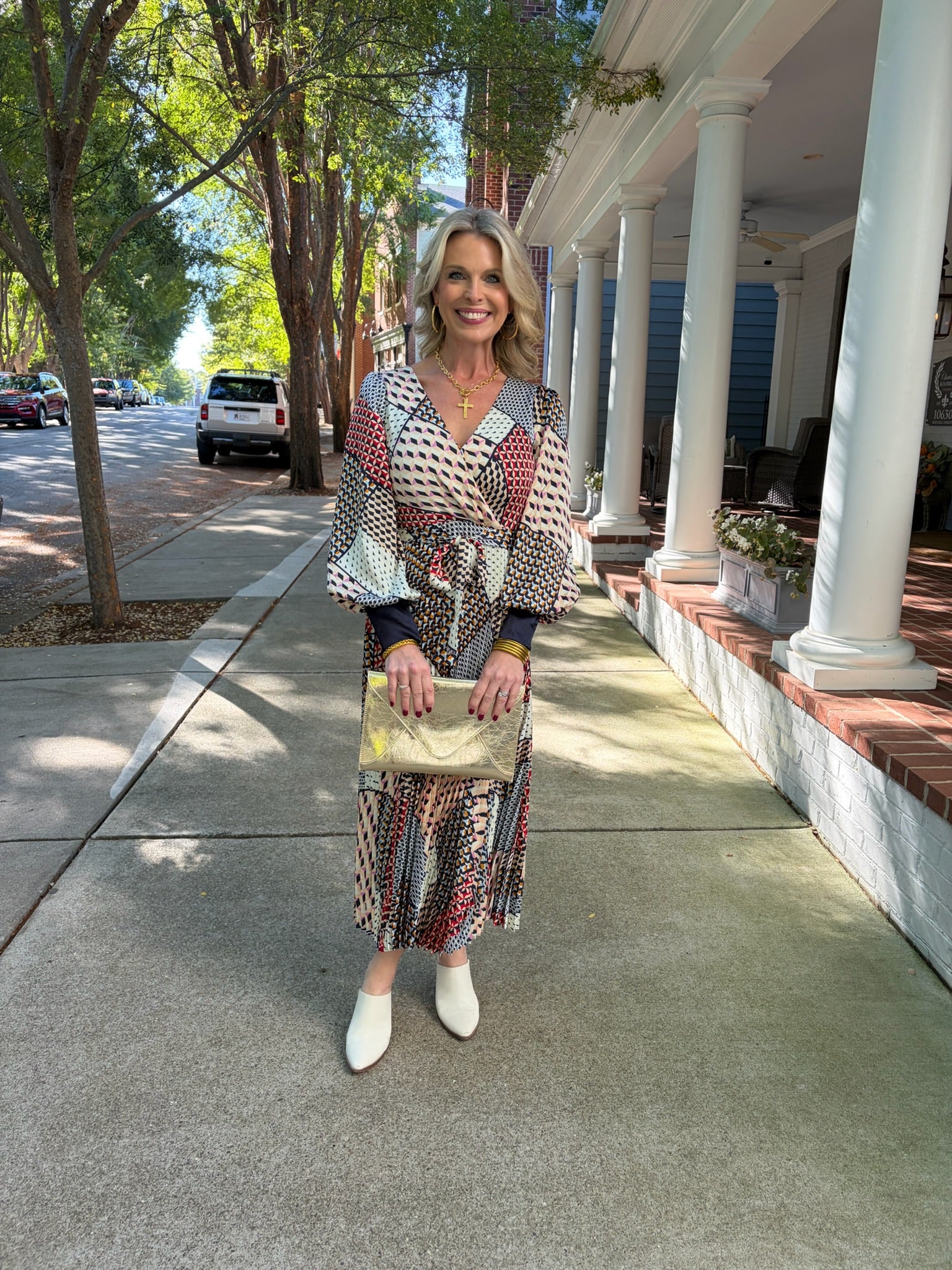 Geometric Pleated Midi Dress