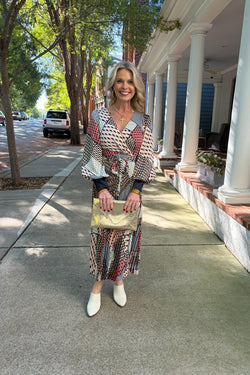 Geometric Pleated Midi Dress