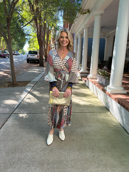 Geometric Pleated Midi Dress